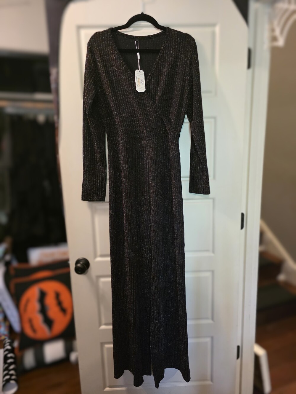 NWT Womens Size L Jumpsuit Black With Rainbow Detail
